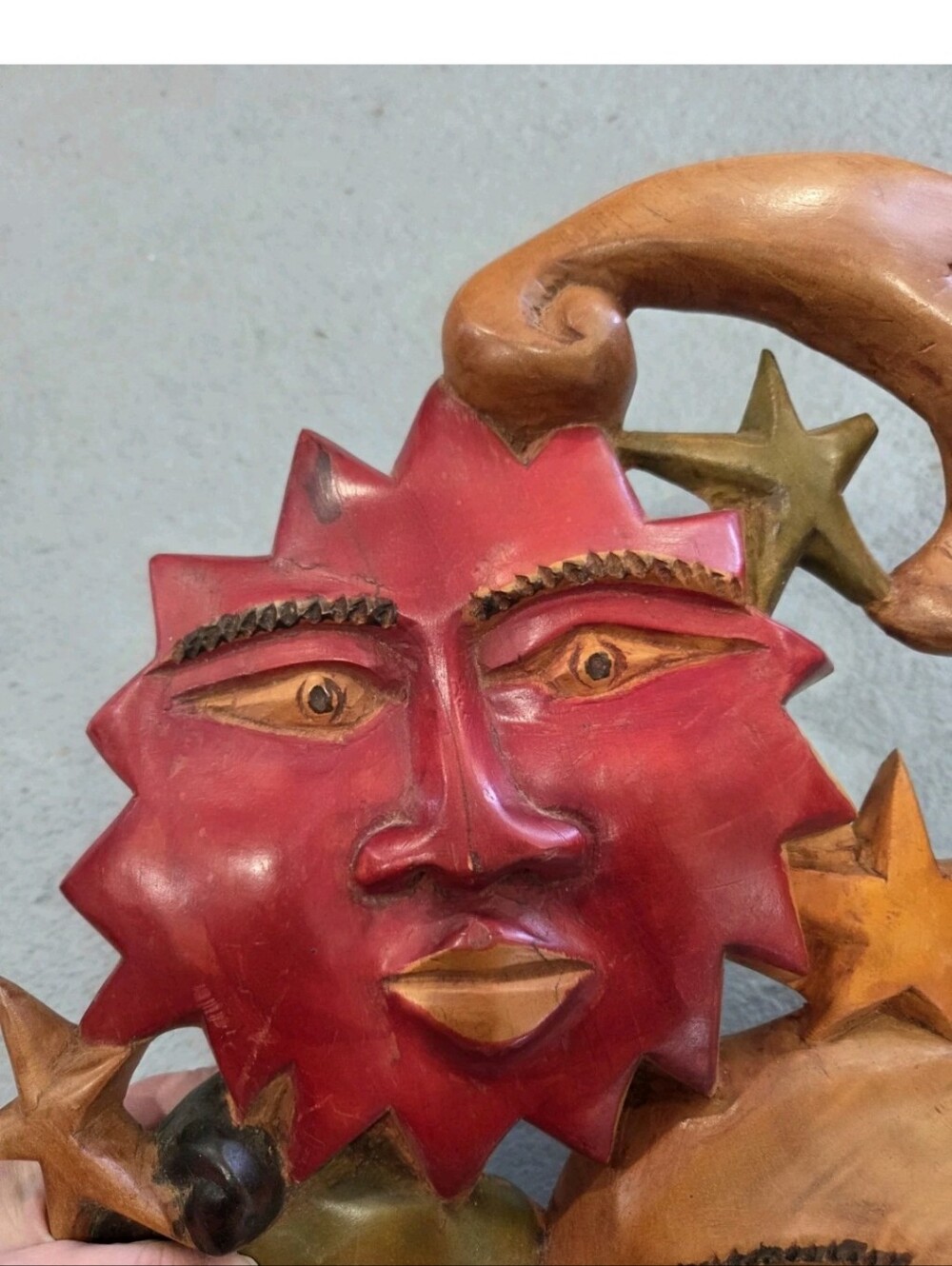 Unique Handcarved Wooden Celestial Sun & Moon Wall Hanging  Great Decor - Picture 4 of 8
